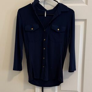 Navy Button-Up Women's Top